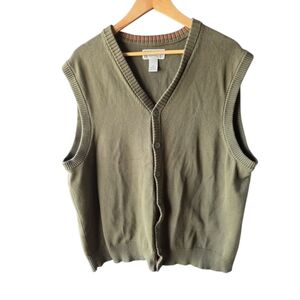 Duluth Trading Co. Men' Olive Green Sleeveless Cardigan Sweater Vest Size XL